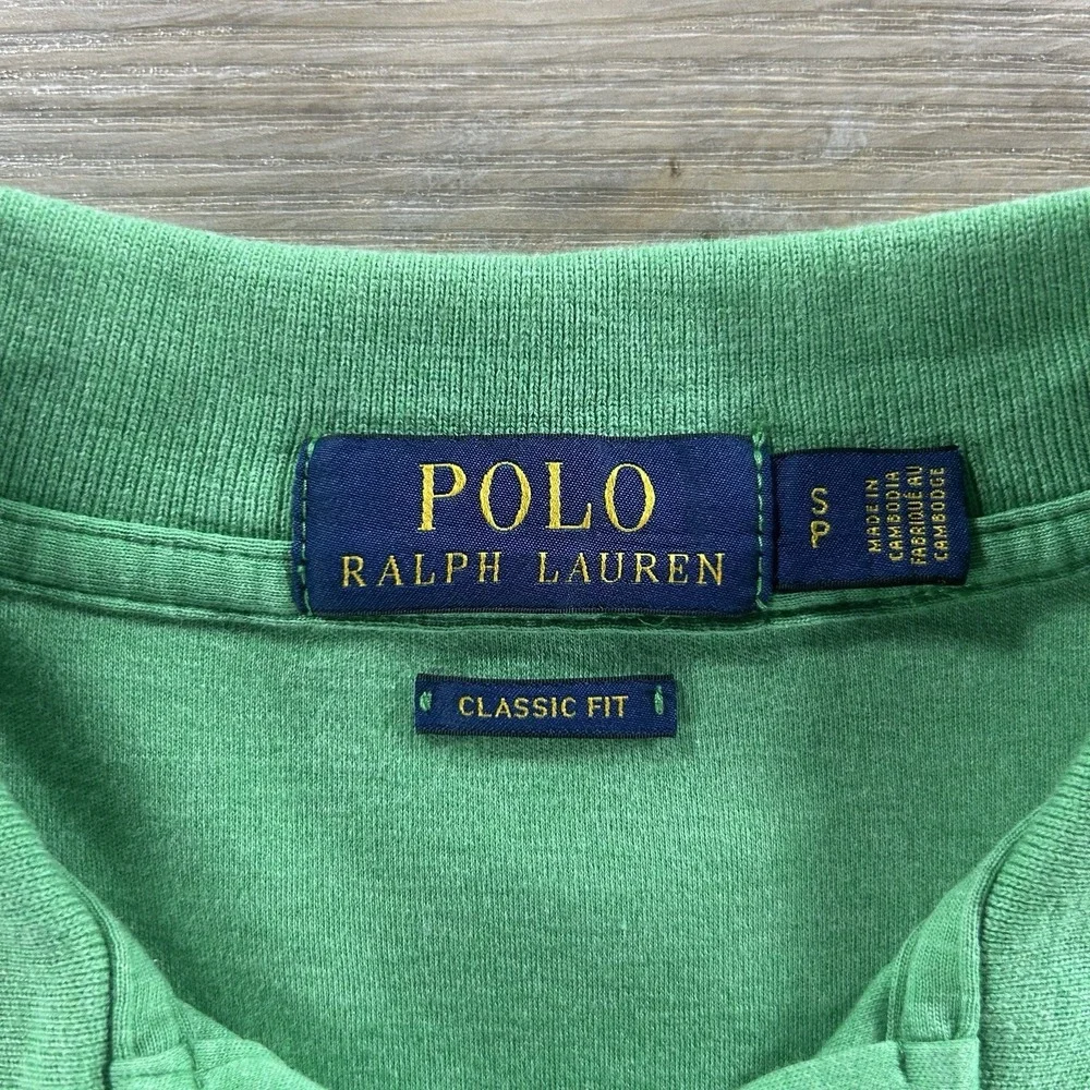 Polo Ralph Lauren Green Small Interlock Polo Shirt Classic Fit Flesh Pony